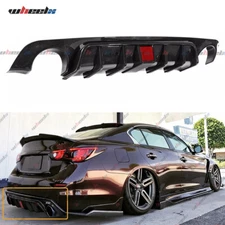 Carbon Fiber Rear Bumper Diffuser Lip W/ Led Brake For 2018-2024 Infiniti Q50