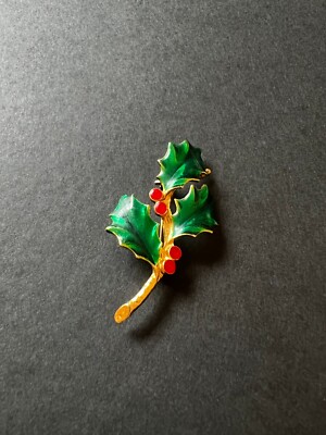 AAI Signed Holly and Berries on Branch Brooch