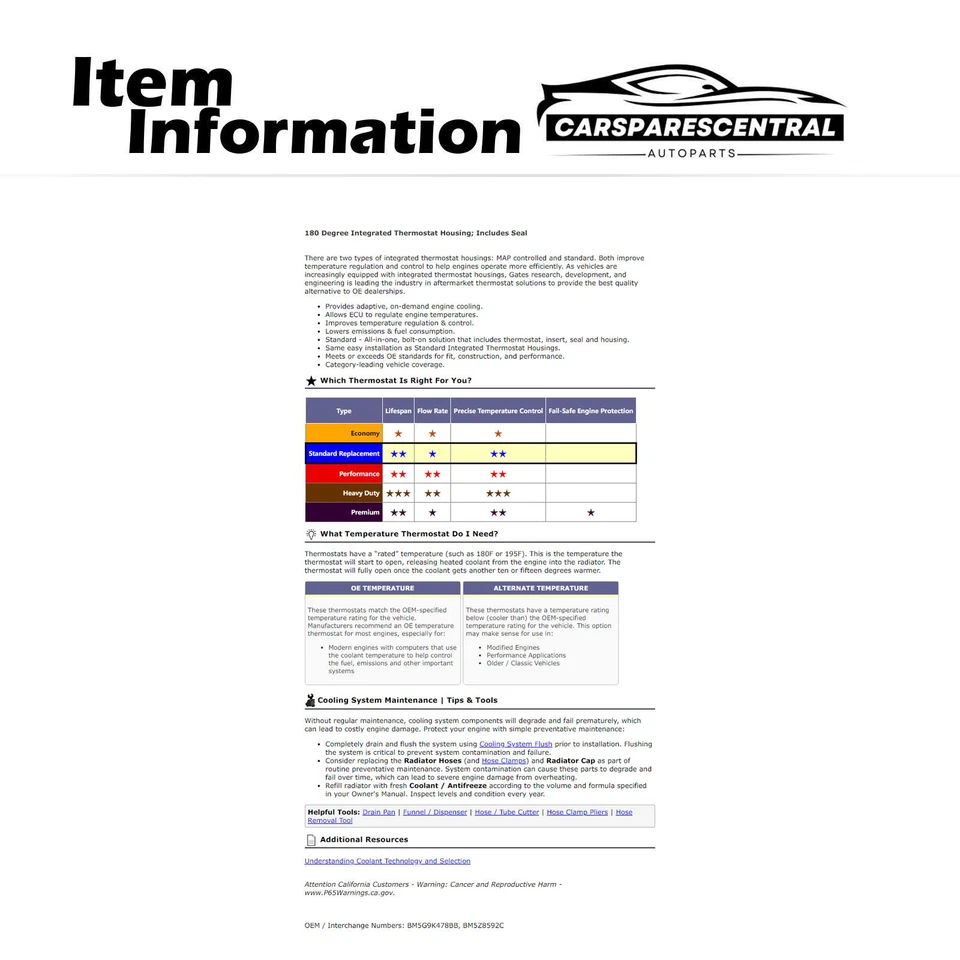 Termostato de refrigerante del motor para Ford Fusion 2014 Ford Transit Connect 2014-2016 Foto 3 de 4