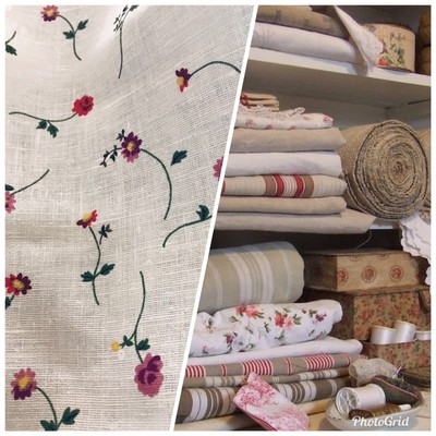 Designer Imported Olive Green 100/% Linen Woven Fabric French Flowers