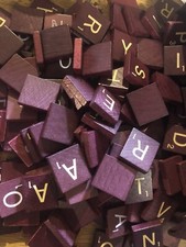 vintage old style USA SCRABBLE LETTER TILE burgundy / Maroon WOODEN  - 4 crafts