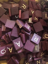 vintage old style USA SCRABBLE LETTER TILE burgundy / Maroon WOODEN  - 4 crafts
