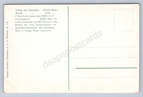 K4/ Ship Postcard c1910 Nordd Lloyd Bremen "Kronprinzessin Cecille" 296 - Picture 2 of 4
