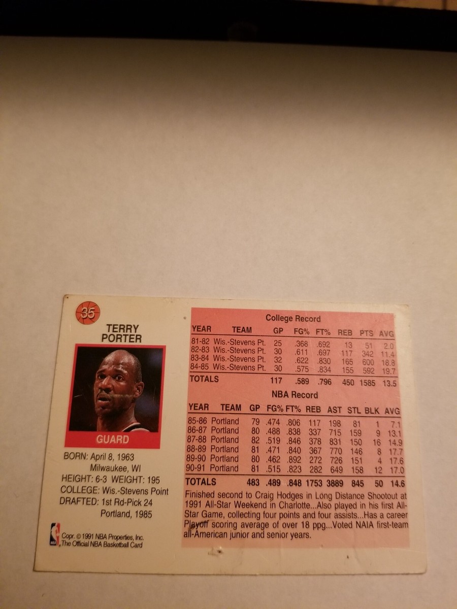 VINTAGE 1991 NBA Hoops Terry Porter #35 Portland Trailblazers /w 