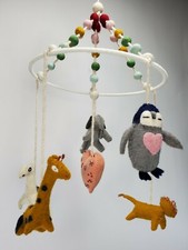 Bloomingville Wool Animal Mobile Felt Balls Baby Nursery Llama Penguin Boho New