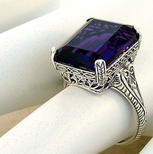 ANTIQUE STYLE 925 STERLING SILVER FILIGREE 8 CARAT SIM AMETHYST RING 933X