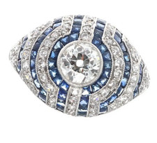 Art Deco Inspired 1.50CT Old European Cut CZ  Sapphire Women's Engagement Ring