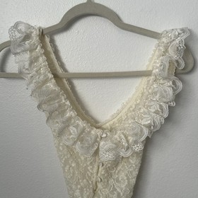 VTG Emil Bole Off White Ruffle Lace Lingerie Bodysuit Sz S Coquette Bridal
