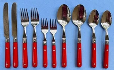 10 Pcs, 2 Place Settings Ginkgo Le Prix Red Handled Stainless Steel Flatware