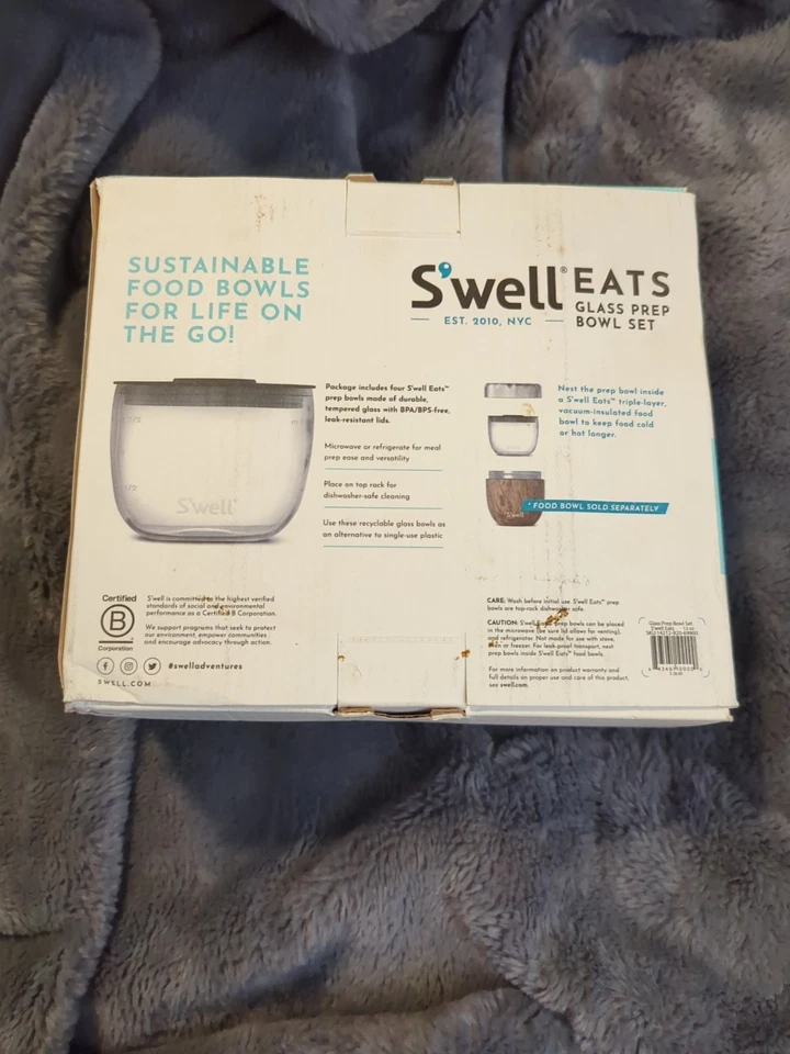 Juego de 4 cuencos de preparación de vidrio S'Well de 12 oz con tapas aptos para microondas y lavavajillas Foto 2 de 4