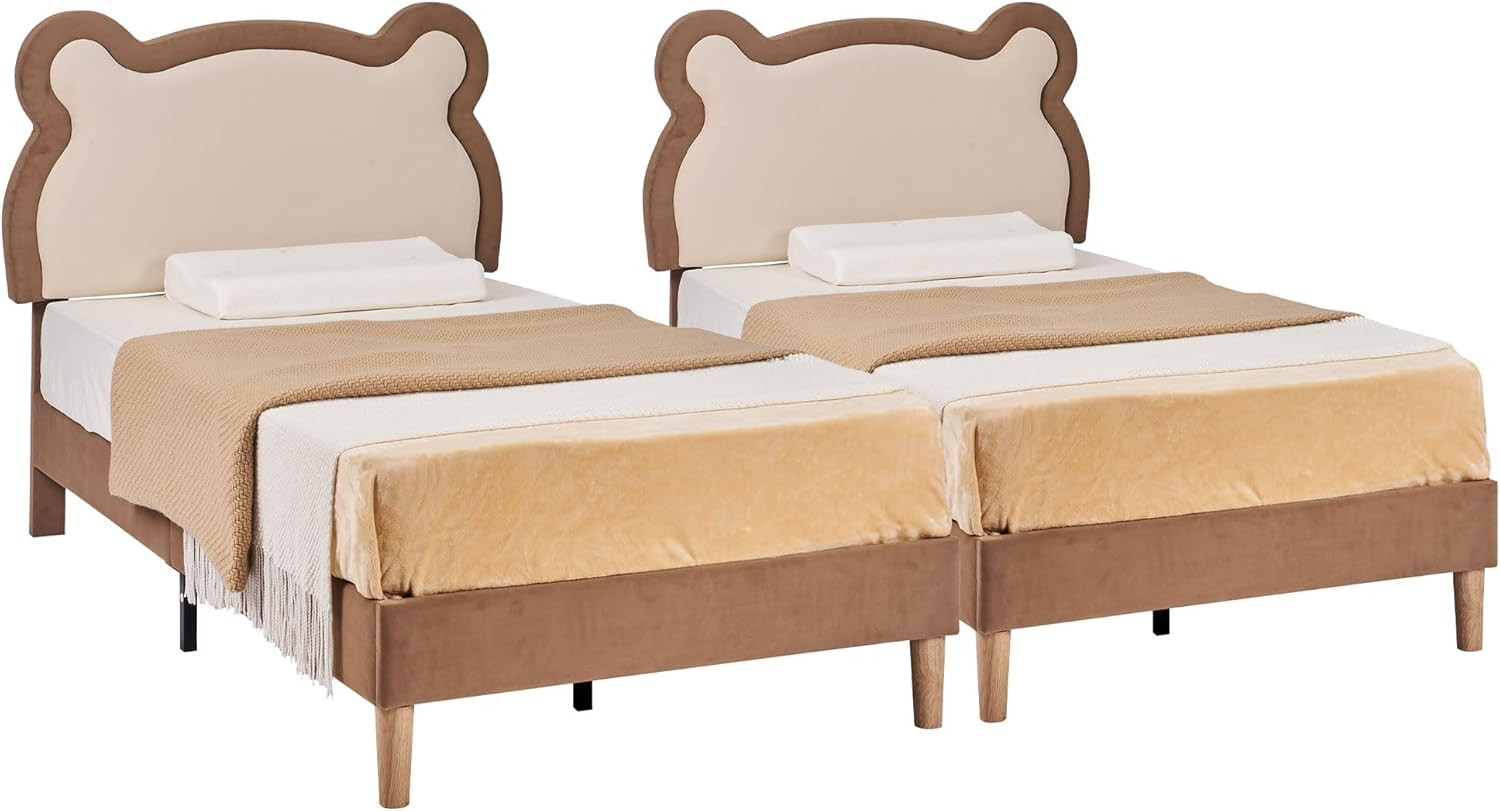 Set Of 2, Upholstered With Adjustable Headboard, Brown