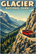 1930s Glacier National Park Montana Travel Poster &ndash; WPA Style Print
