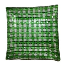 Vtg. Handcrafted Fused Art Glass Woven Pattern tray 8 Inch Square 1980's