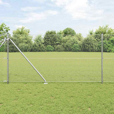 Image of Fence Panel Set Silver Powder-Coated Steel 1000x3.2x100cm Mesh & 7 Posts Garden