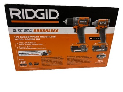 RIDGID 18V SubCompact Brushless 2Tool Combo Kit (2) 2.0Ah Batteries w/ Charger