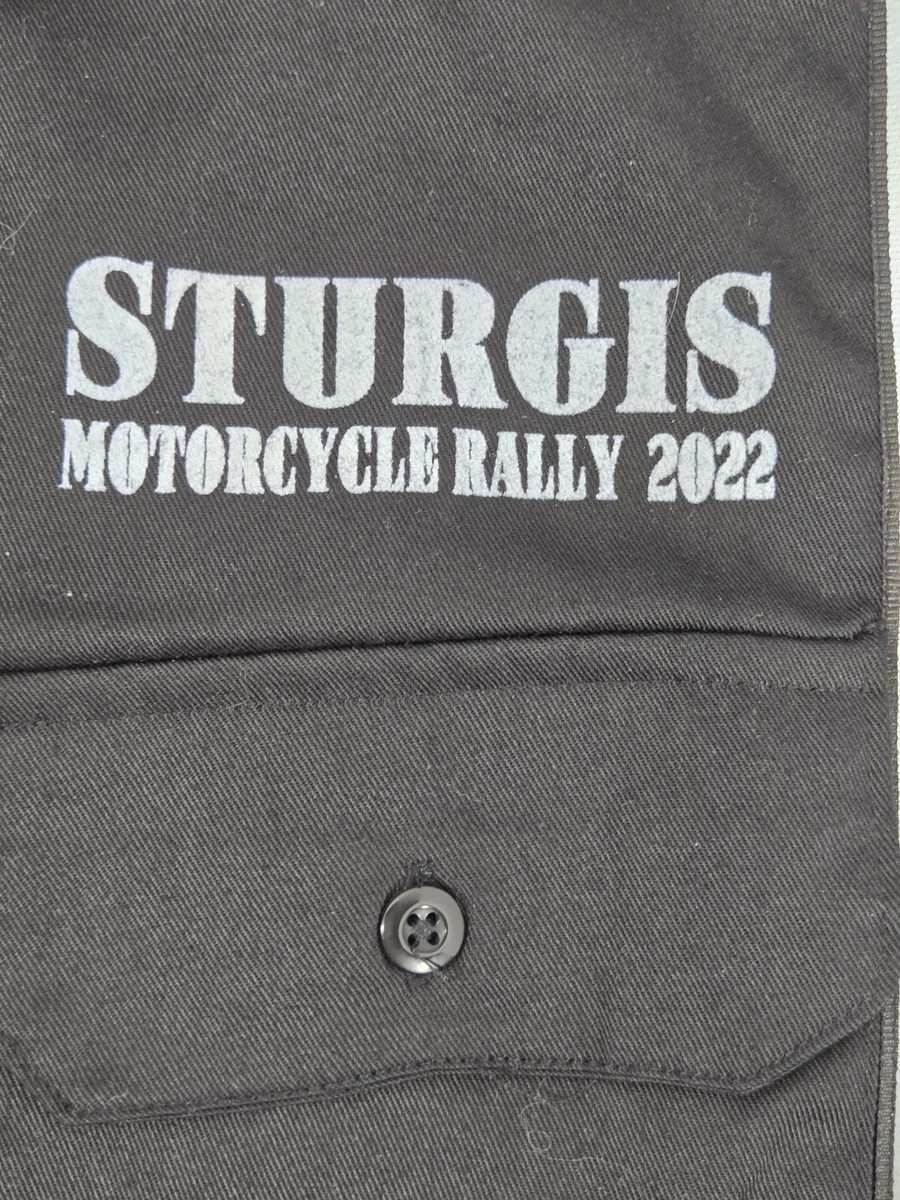 Biker Apparel Sturgis 2022 Motorcycle Rally Btn Up Mechanic Shirt Men's XL Black View 3