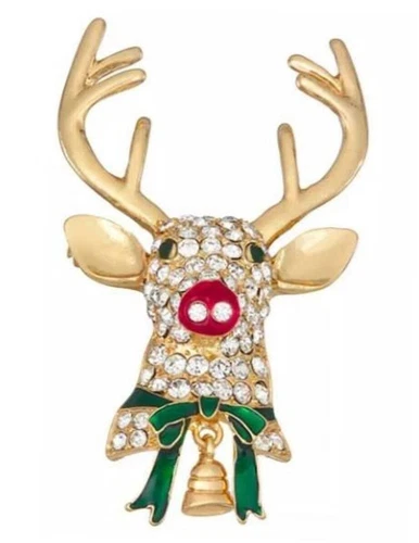 Napier Rudolph the Red Nose Reindeer Pin Xmas Bell NEW Gold Tone Crystal w Box