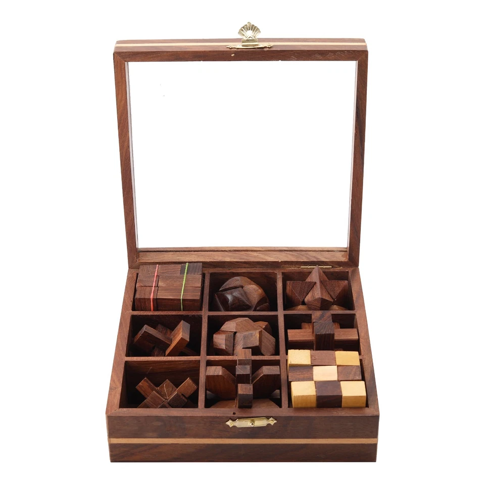 STEM brain teaser puzzle set, 9 wooden mechanical puzzles, IQ logical game - Image 3 of 4