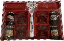 VTG RARE SMUCKER’S ICE CREAM GIFT SET 4 Glass dishes bowls & dipper spoon scoop