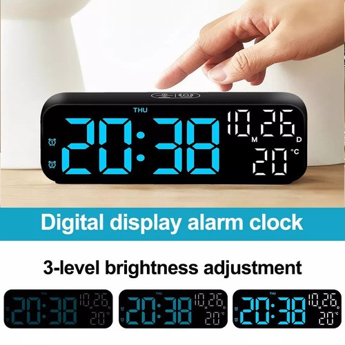 LED Electric Digital Alarm Clock Mains Power Mirror Display Bedroom Bedside - Picture 16 of 18