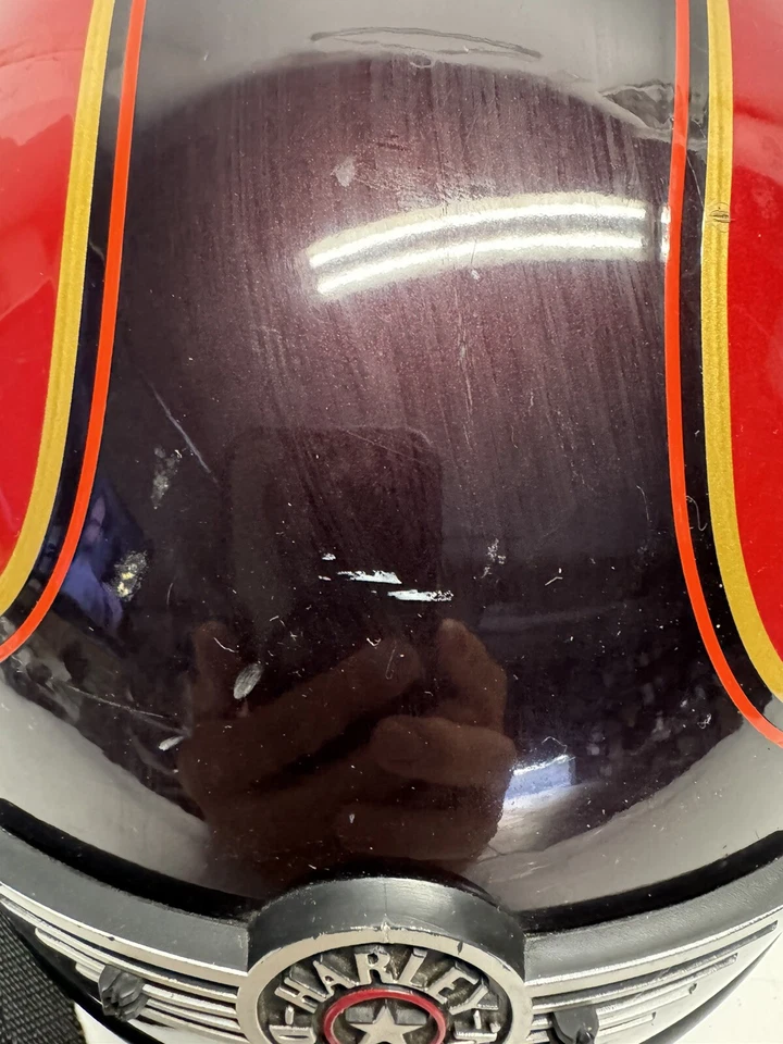 Capacete de motocicleta vintage raro vermelho/marrom Harley Davidson Bell - Imagem 4 de 4