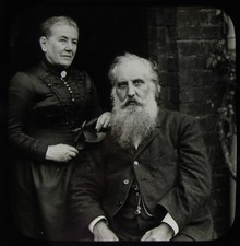 Glass Magic Lantern Slide BEARDED MAN SEATED WITH LADY C1910 EDWARDIAN PHOTO