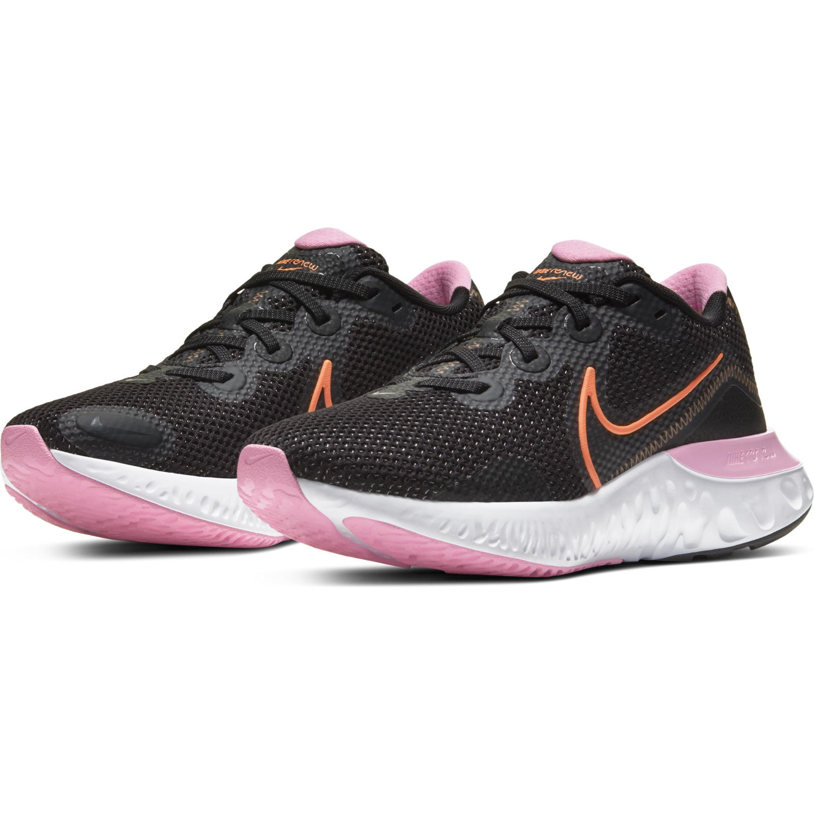black and pink running shoes