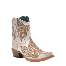 Corral Ladies Distressed Embroidery White-Honey Zipper Ankle Boots C4104