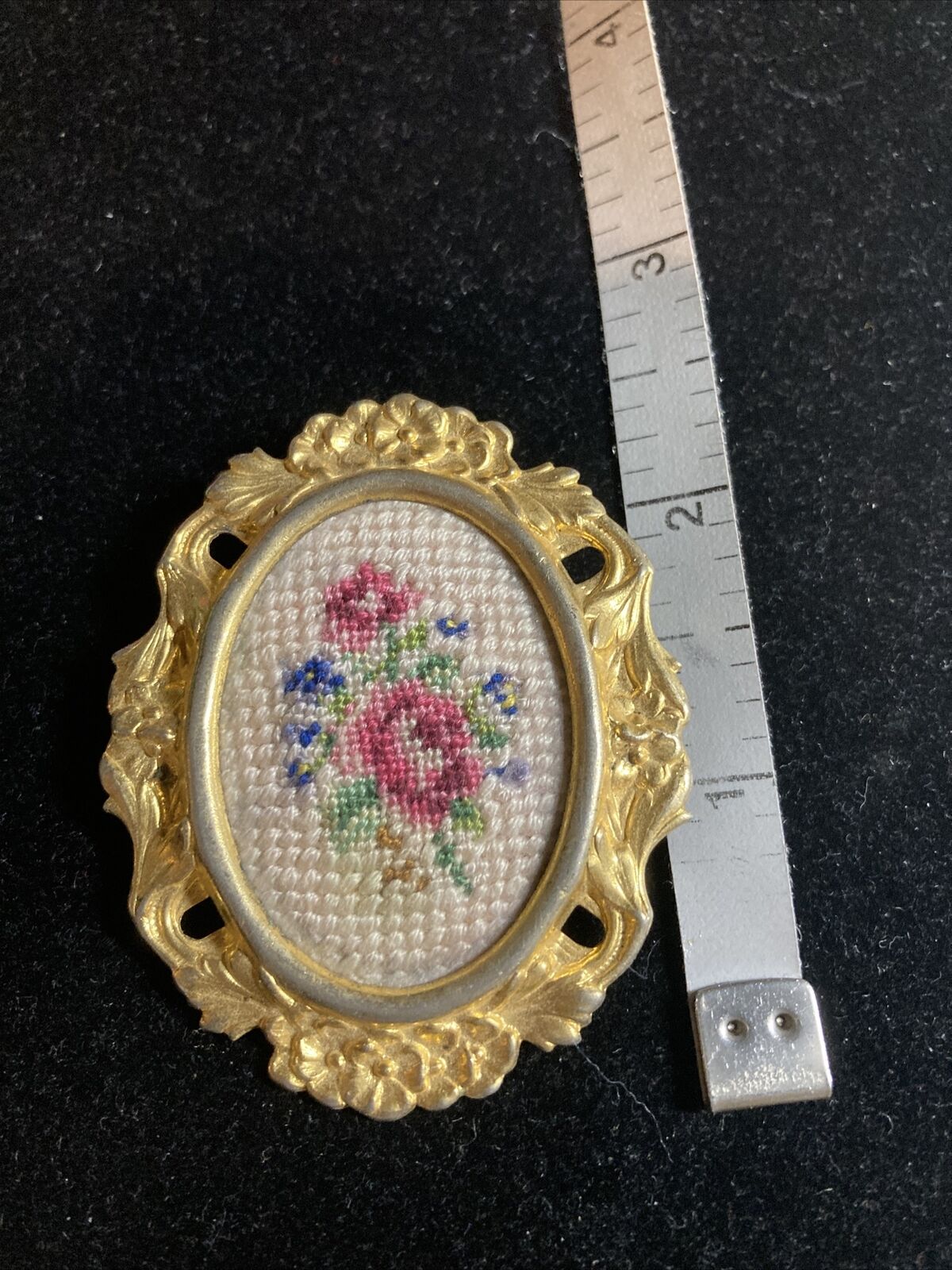 vintage petit point needlepoint pin brooch flower… - image 3