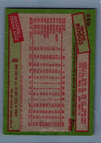 1985 Topps - #350 Wade Boggs Hand Signed Autographed Baseball Card - Imagen 2 de 2