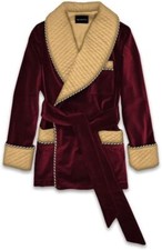 Men's Velvet Smoking Jacket Quilted Robes Coat