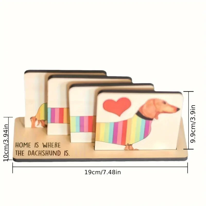 OFERTA NUEVO Dachshund arco iris JUEGO DE 4 POSAVASOS DE MADERA Salchicha Perro