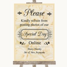 Cream Roses Don't Post Photos Online Social Media Personalised Wedding Sign
