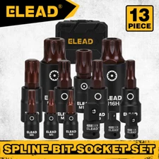 13Pc Torx Bit Socket Set Spline Star Impact Socket Set Adapter With Storage Case