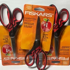 Fiskars Scissors Comfort Soft Grip 7" 4 Pairs Red Stainless Steel Pointed Tip