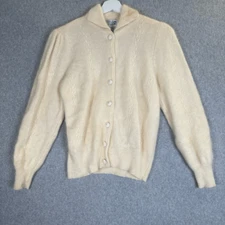 Vintage Adele Joyce Petite Medium Button Front Cardigan Sweater Lambswool Angora