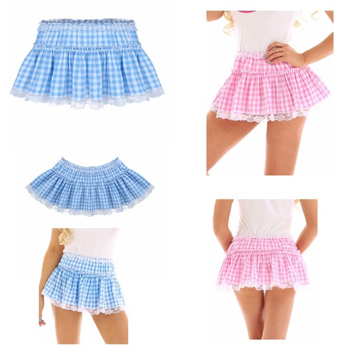 Sissy Mens Women Elastic Waist Gingham A-line Mini Pleated Skirts Fancy Dresses - Picture 4 of 23