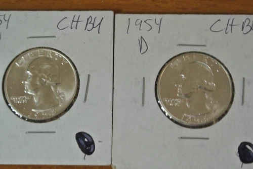 PAIR 1954 D Washington QuarterS BU Uncirculated Mint State 90% Silver 25c