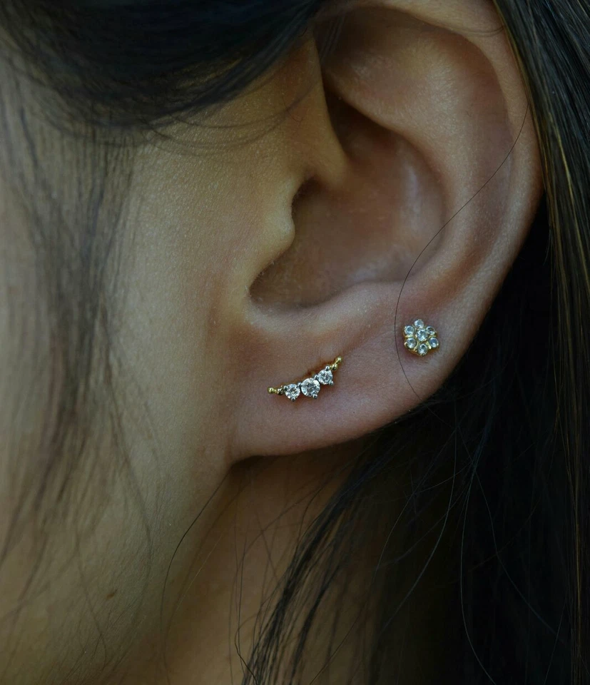 Diamant Minimalist Mond Piercing 14k Solid Gold Nase Ohr Piercing Mond Schmuck - Bild 3 von 4