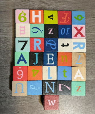 Stylish Children's Alphabet Letter Number Wood Building Blocks Toys Set Of 31