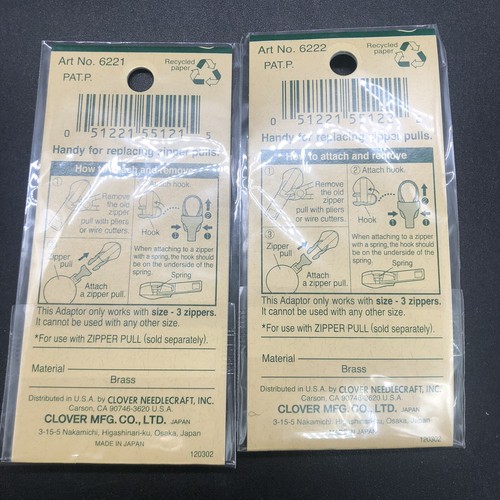 Clover Mfg Bag's & Tote's Zipper Pull Lot of 5 Pulls & 2 Pkg Of Adapters NEW #B - Picture 3 of 9