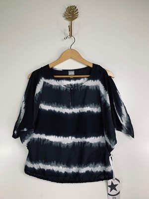 Converse XS Black Tye Dye Striped Open Sleeve Lightweight Blouse NWT
