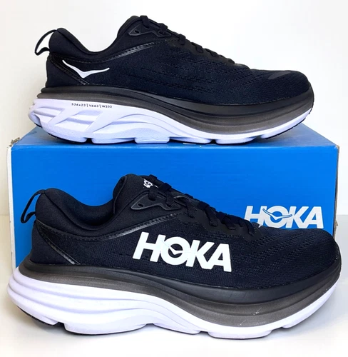 Hoka One One Bondi 8 Women's Size 7 Running Shoes Black/White 1127952-BWHT