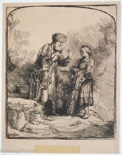 Old Master Rembrandt Etching Abraham and Isaac - Watermarked & Fine!