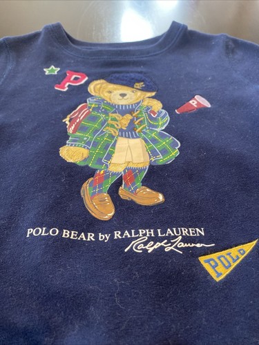 Girls Polo Ralph Lauren Navy Bear Sweatshirt Size 5 - Picture 2 of 4