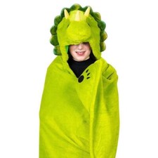 Kids Hooded Blanket & Mittens One Size Plush Animal Wearable Throw - Dino
