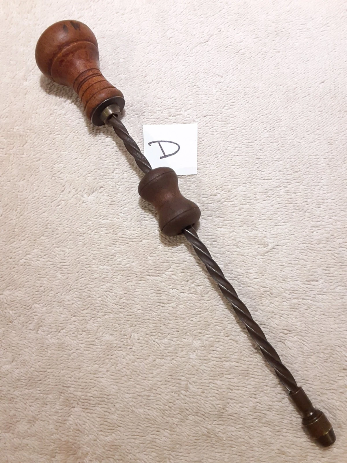 Antique 10 3/4" Archimedes Hand Spiral Push Drill Woodworking Tool Screwdriver D