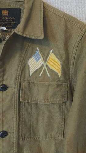 NEIGHBORHOOD Military Cotton Jacket Vietjean Embroidery Cat Eye Button Men S-M. - Picture 6 of 13