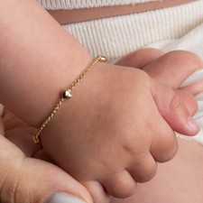 14K Solid Yellow Gold Love Heart Girl Kid Baby Bracelet 5" Adjust