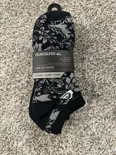 Quicksilver mens Low Cut Socks NWT 5 Pairs 6-12 Deco logo print Multicolor